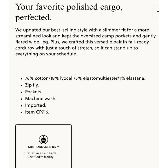 J. Crew camp-pocket wide-leg pant in stretch corduroy Pale Bone NWT size 28P - Picture 7 of 8